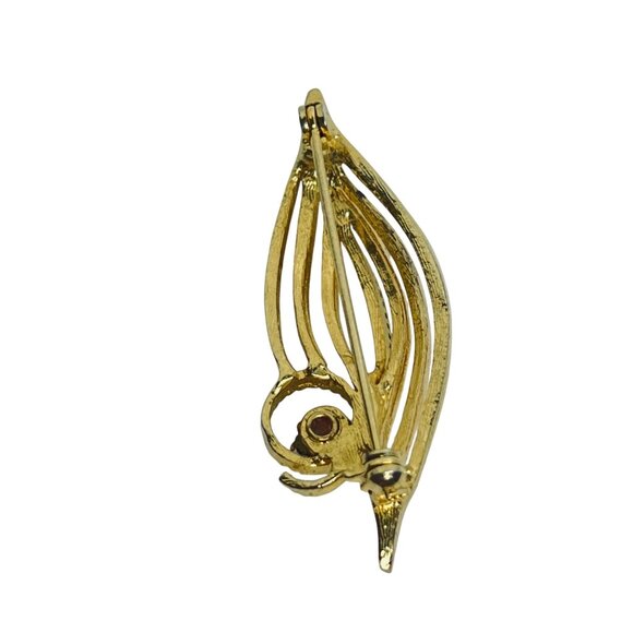 Vintage Gold Tone & Faux Pearl Leaf Brooch Elegant Jewelry Accessory (5749) - Picture 4 of 4